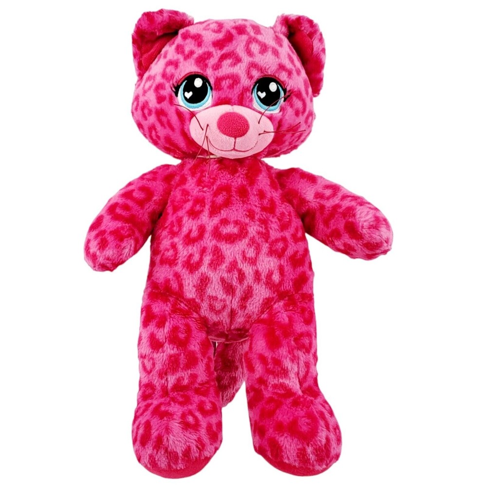 Lot of 2 Build a Bears Rainbow Hearts Kitty Cat & Hot Pink Leopard Stuffed Plush - Picture 12 of 15